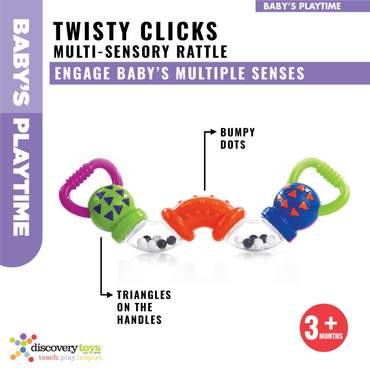 TWISTY CLICKS Infant Sensory Toy - Newborn Rattle Toy - Discovery Toys