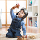 happy child toddler boy playing with toy airplane and dreaming of becoming a pilot