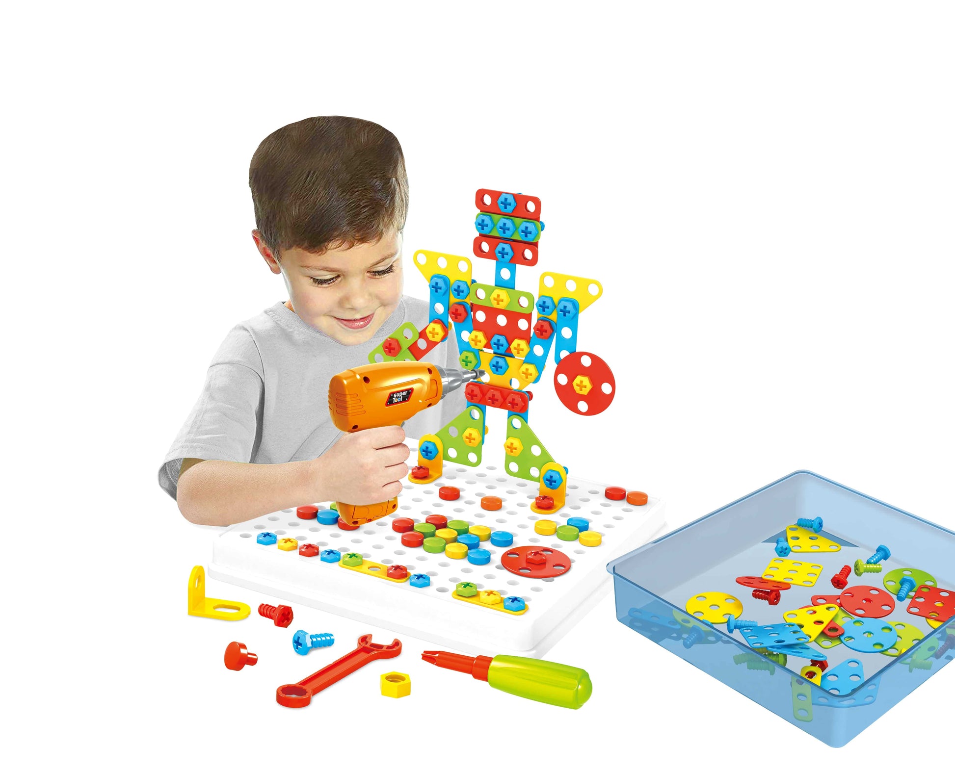 CREATE, DRILL & BUILD STEAM Drill & Screwdriver Toy  - STEM Screw in Peg Design Kit - Discovery Toys
