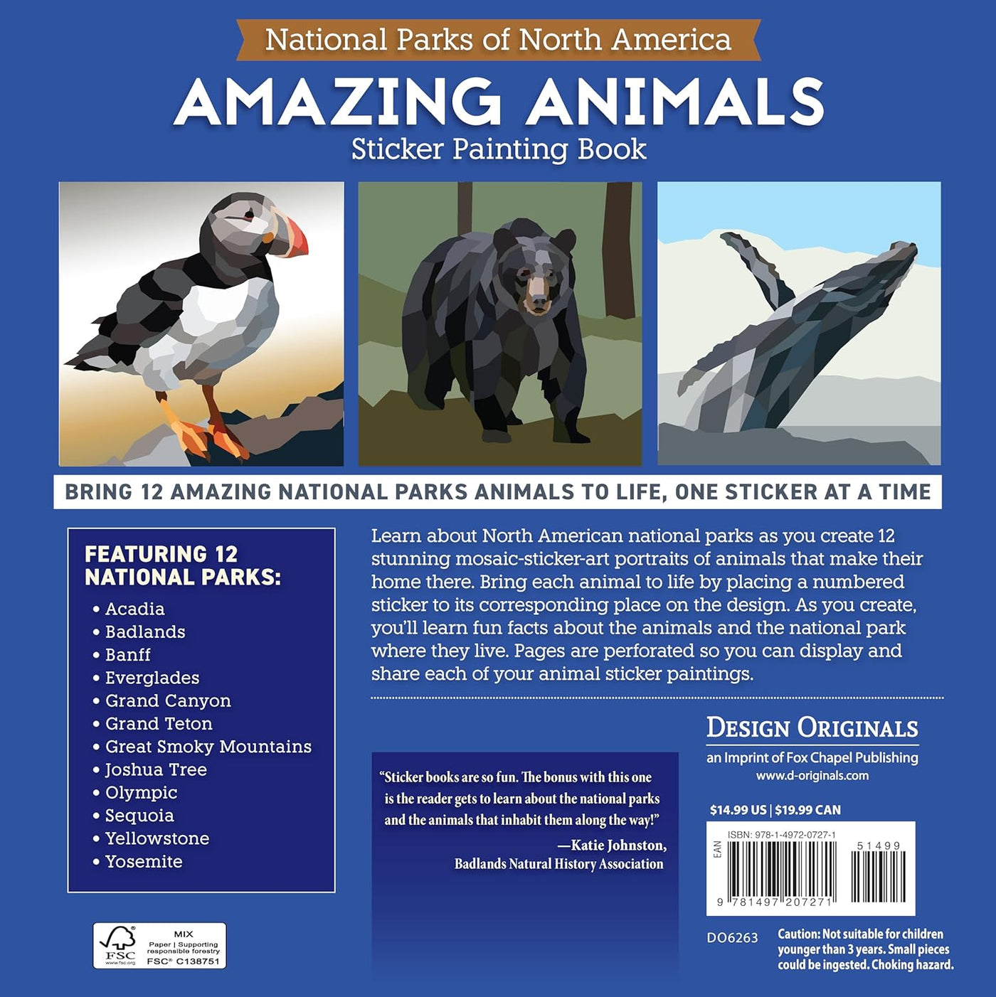 NATIONAL PARKS OF NORTH AMERICA AMAZING ANIMALS Sticker Painting Book