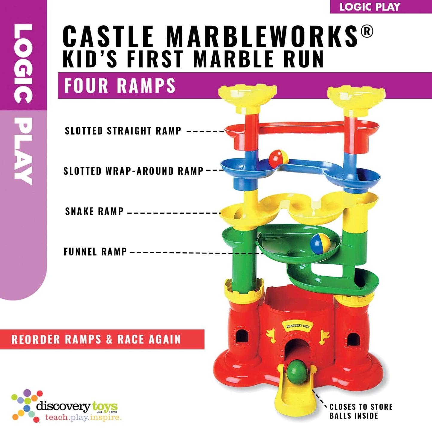 CASTLE MARBLEWORKS Chime Ball Drop Tower Run Toy - Discovery Toys