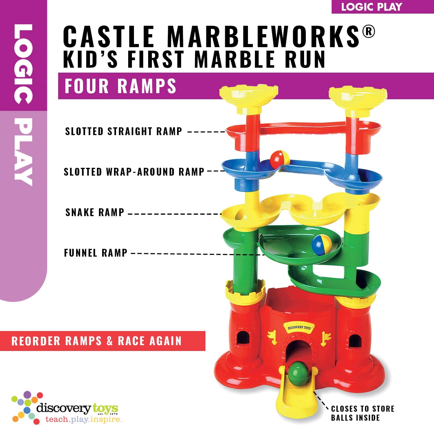 CASTLE MARBLEWORKS Chime Ball Drop Tower Run Toy - Discovery Toys
