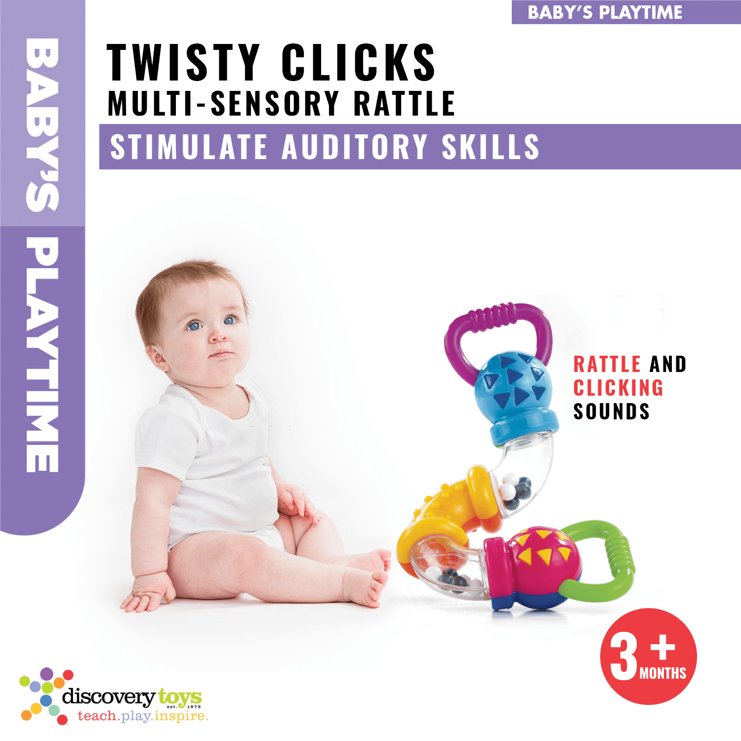 TWISTY CLICKS  Infant Sensory Toy - Newborn Rattle Toy - Discovery Toys